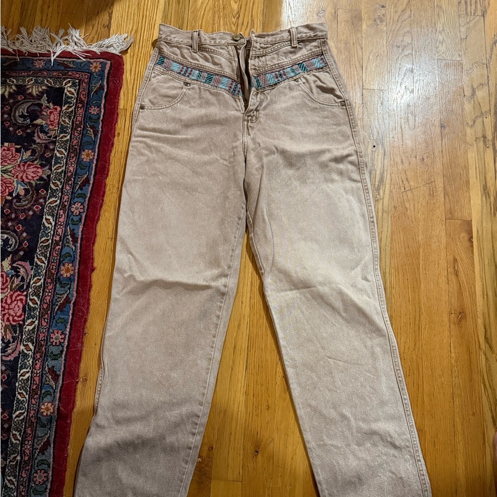 Very rare Wrangler Brown High-Waisted Pants with Embroidered Waistband
